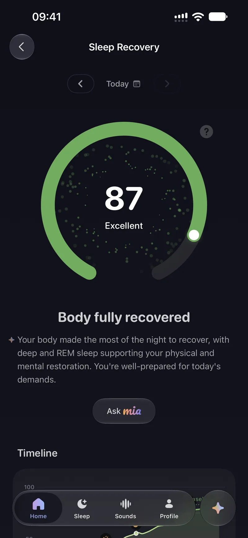 The recovery score for the morning, with the night’s resting rhythms